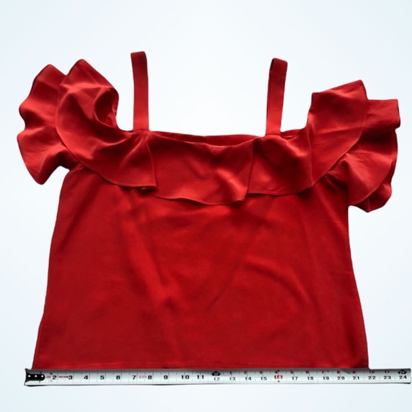 JCrew Off The Shoulder Orange 100% Silk Top With Straps & Frills Size 8 - Picture 6 of 16